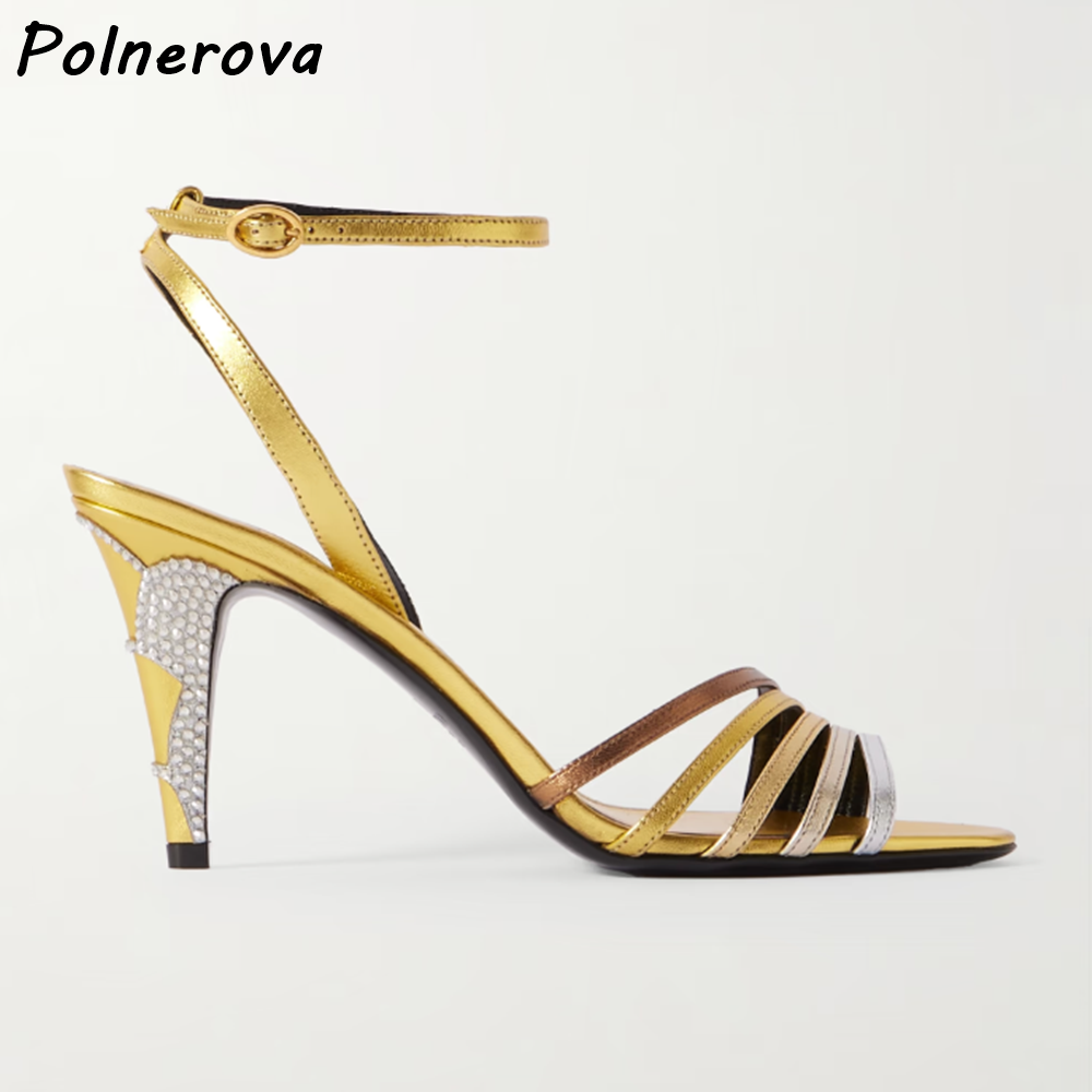 Gold Silvery Rhinestone Heels  - Summer Clothing Stores ulasan dan harga